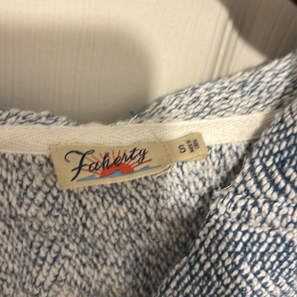 Faherty Whitewater Hoodie Baja Sweatshirt Womens White Blue Textured Terry - Picture 3 of 5
